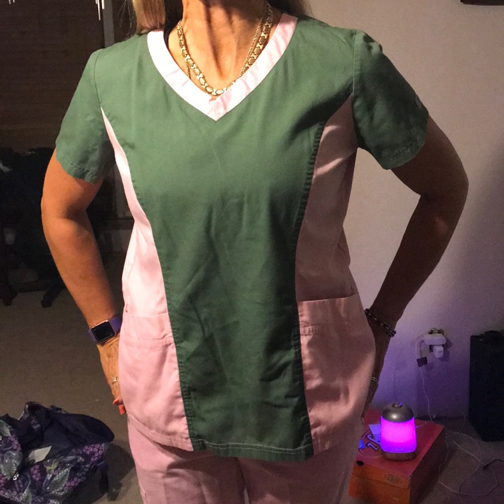 Army Green and Pink Izzy scrub top